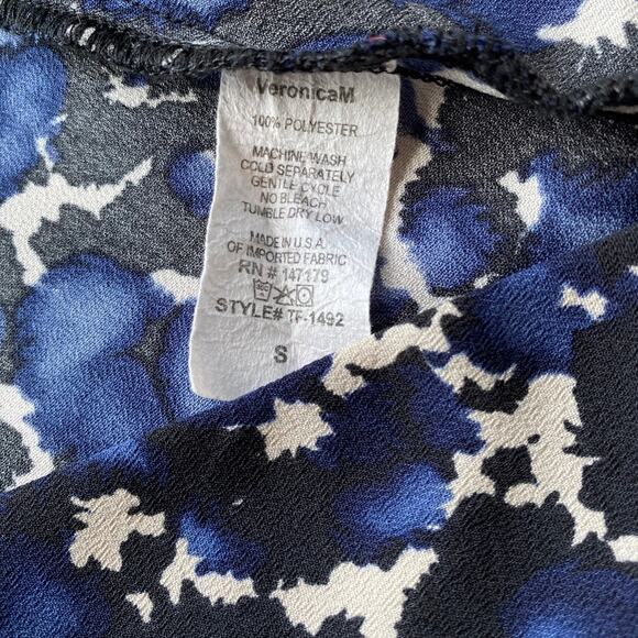 Veronica M. Blue Black Watercolor Abstract Print Wrap Tie Blouse V-Neck Small - Picture 6 of 9